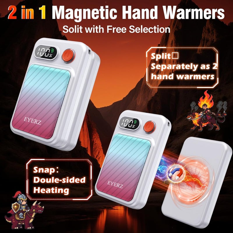 EYERZ Electric Hand Warmers Rechargeable 2 Pack, Magnetic AI Hand Warmers with LED Display & 4 Levels, Portable Pocket Heater, Gifts for Christmas, Camping, Golf, Raynauds, Hunting, Women & Men - Image 5
